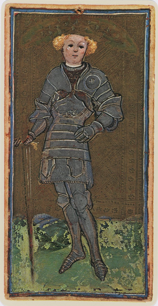 Knave of Swords ، فاكس لبطاقة التارو من سطح "Visconti" ، 1441-1447 بواسطة بونيفاسيو بيمبو
