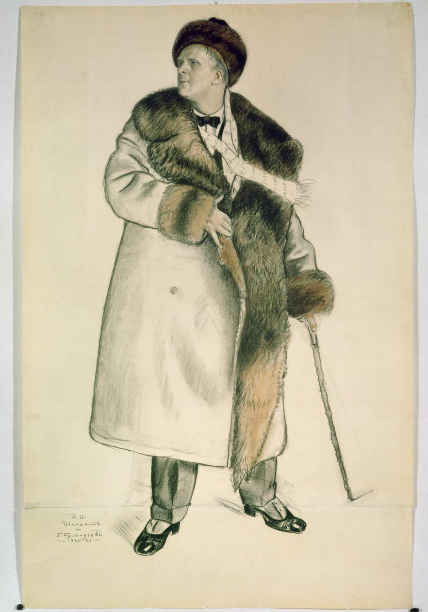 صورة لمغني الأوبرا فيودور إيفانوفيتش تشاليابين (1873-1938) 1920-21 (فحم على ورق) بواسطة بوريس ميخائيلوفيتش كوستودييف