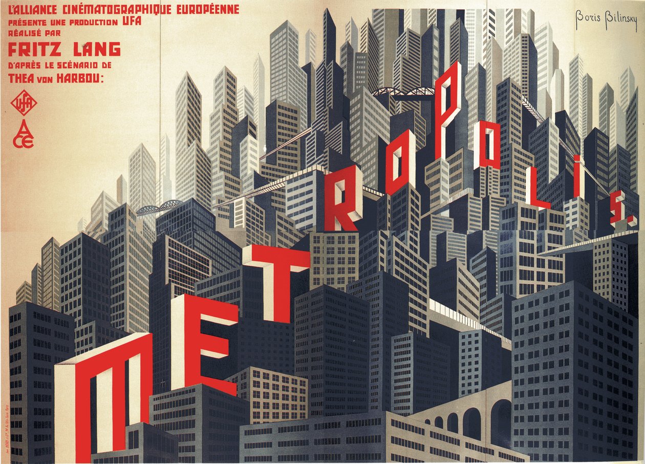 ملصق الفيلم متروبوليس بواسطة فريتز لانج ، 1926 بواسطة بوريس كونستانتينوفيتش بيلينسكي