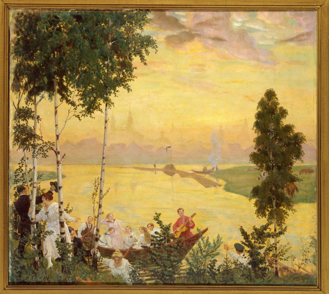 المهرب إلى الريف (رحلة الريف). لوحة بوريس ميشيلوفيتش كوستودييف (كوستودييف) (1878-1927) ، زيت على قماش بواسطة بوريس ميخائيلوفيتش كوستودييف