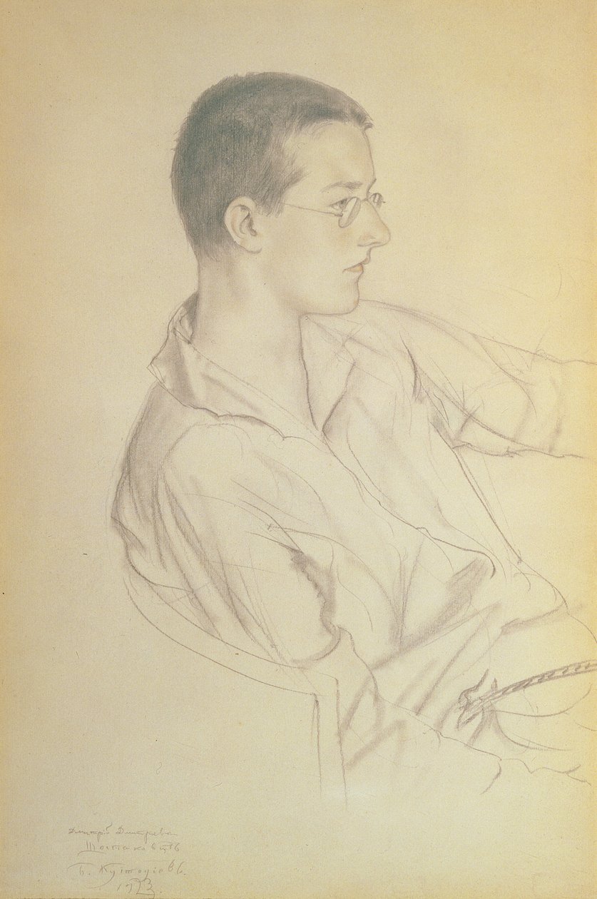صورة دميتري دميتريفيتش شوستاكوفيتش (1906-75) ، 1923 (قلم رصاص على ورق) بواسطة بوريس ميخائيلوفيتش كوستودييف