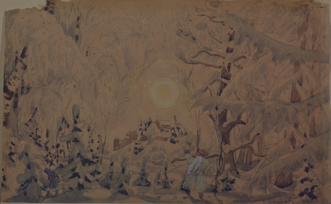 تصميم المسرح للأوبرا Snow Maiden من تأليف N.Rimsky-Korsakov ، 1910 بواسطة بوريس ميخائيلوفيتش كوستودييف