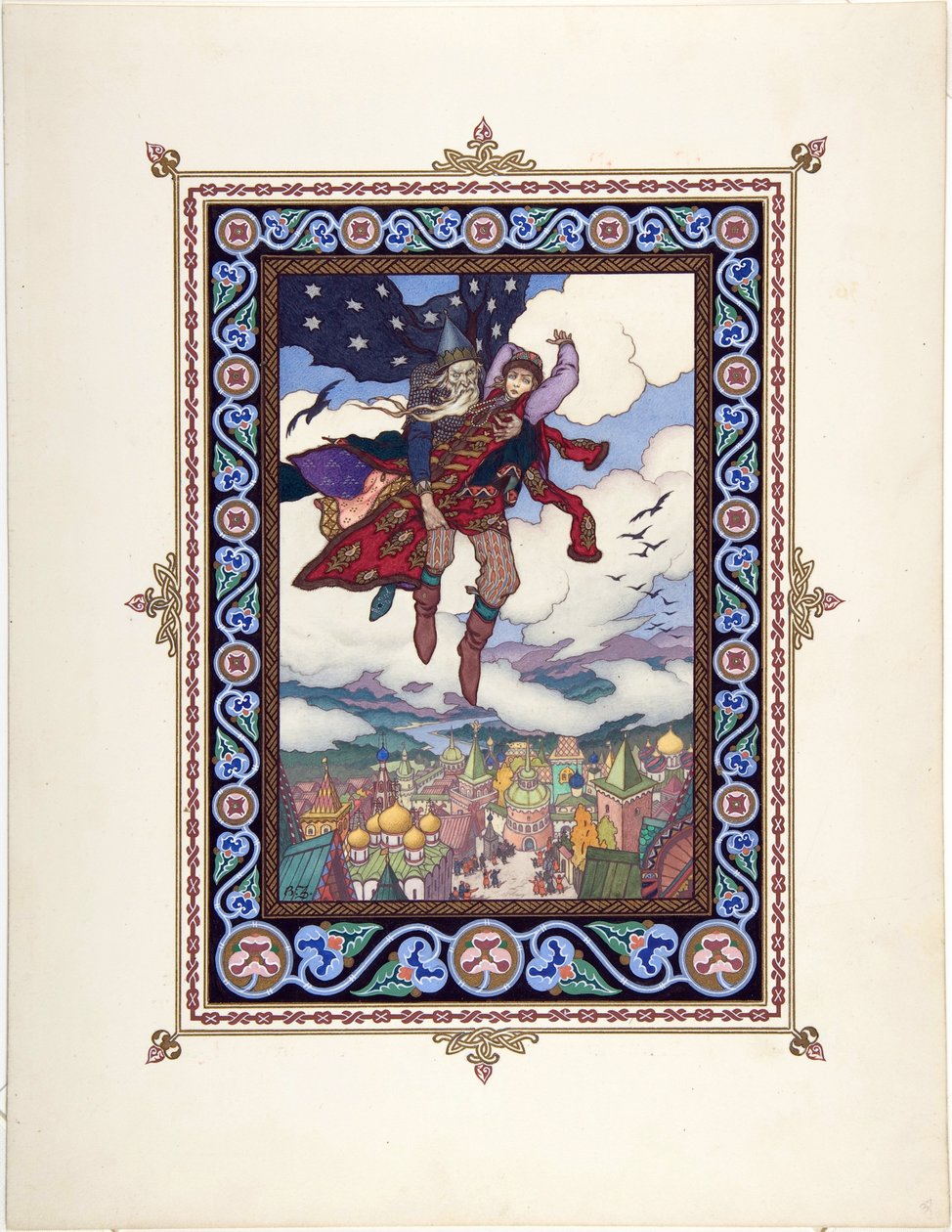 رسم توضيحي للحكاية الخيالية Marya Morevna (Maria des mers) par Zvorykin ، Boris Vasilievich (1872-after 1935) ، c. 1925 - الطباعة الحجرية الملونة ، 27.3x20.5 - مجموعة خاصة بواسطة بوريس فاسيليفيتش زفوريكين