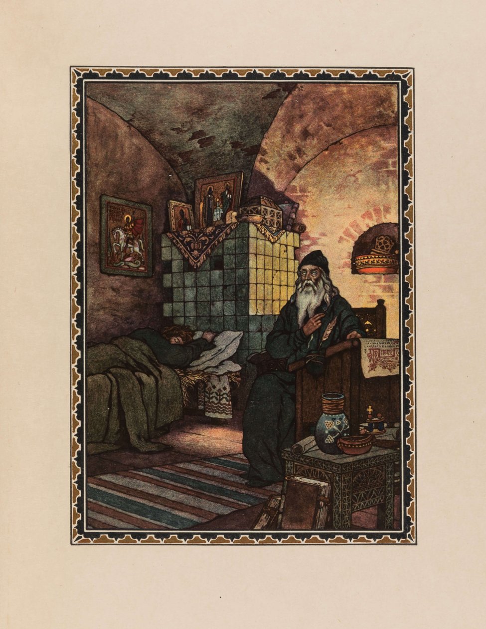 بيمن. رسم توضيحي للدراما بوريس غودونوف بقلم أ.بوشكين ، 1927. بواسطة بوريس فاسيليفيتش زفوريكين
