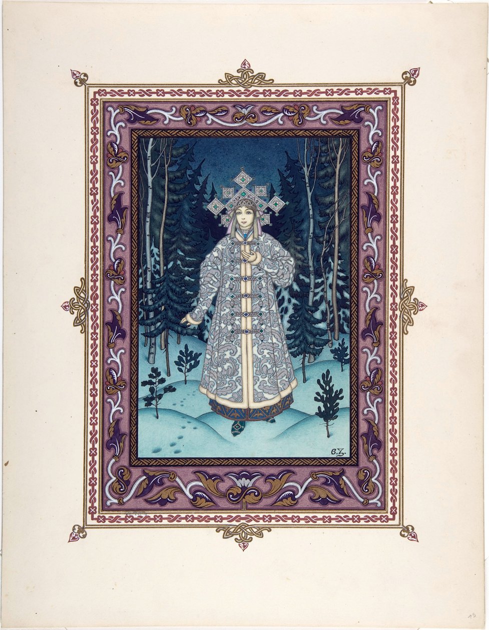 Snegourotchka (ou Snegourka ، la Fille de neige) - رسم توضيحي للحكاية الخيالية Snegurochka par Zvorykin ، Boris Vasilievich (1872-after 1935) ، c. 1925 - الطباعة الحجرية الملونة ، 27.3x20.5 - مجموعة خاصة بواسطة بوريس فاسيليفيتش زفوريكين