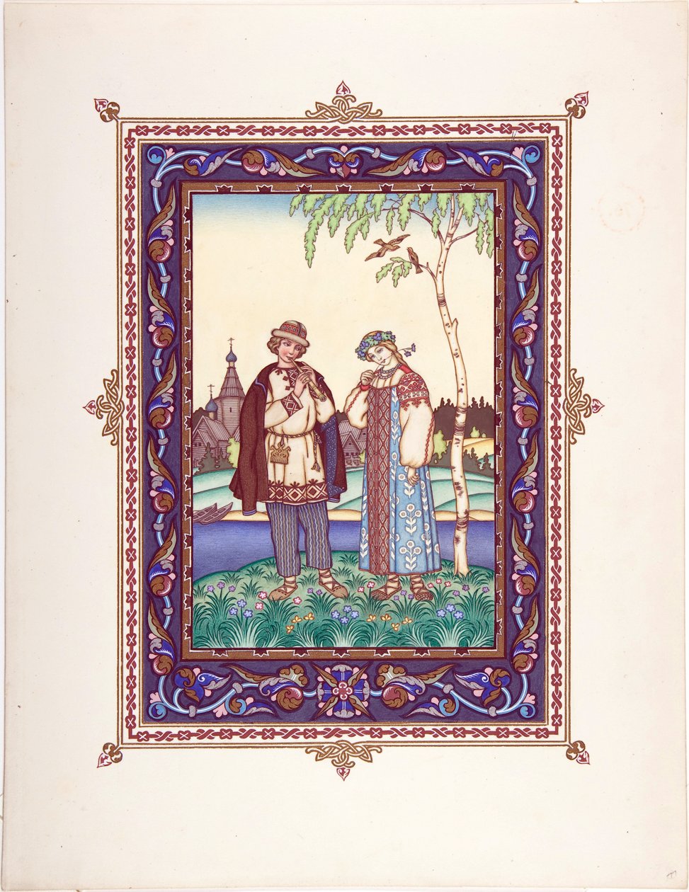 Snegourotchka (ou Snegourka ، la Fille de neige) - رسم توضيحي للحكاية الخيالية Snegurochka par Zvorykin ، Boris Vasilievich (1872-after 1935) ، c. 1925 - الطباعة الحجرية الملونة ، 27.3x20.5 - مجموعة خاصة بواسطة بوريس فاسيليفيتش زفوريكين