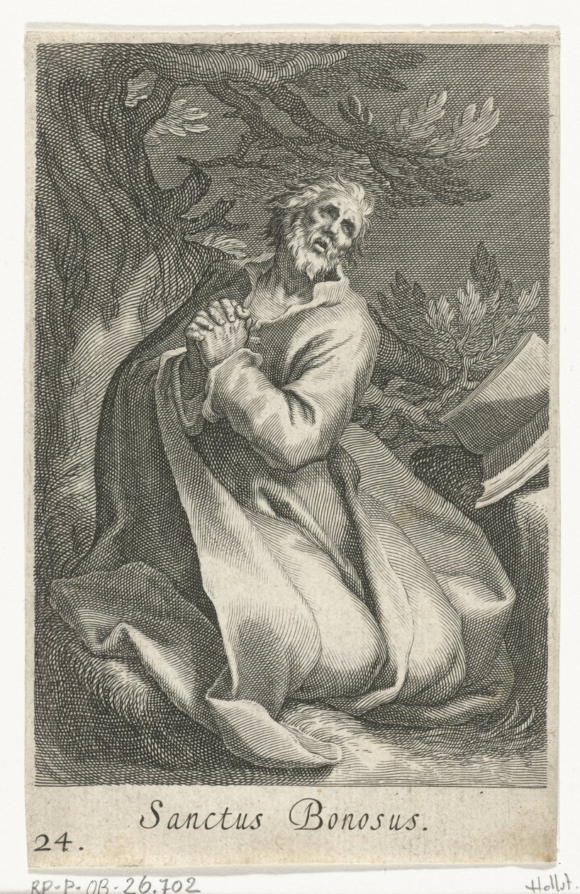 القديس بونوسوس كنسك Sanctus Bonosus (العنوان على الكائن) الناسك (عنوان المسلسل) Sacra eremvs Ascetarvm (عنوان المسلسل) بواسطة Boëtius Adamsz. قيمة الترباس