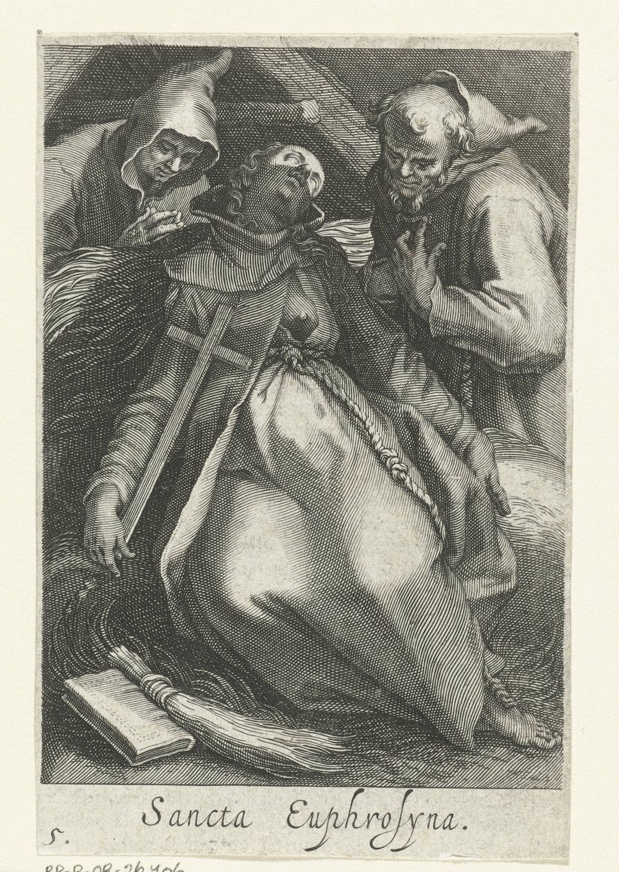 القديس يوفروسينا الإسكندري كنسك Sancta Euphrosyna (العنوان على الكائن) الناسك (عنوان المسلسل) Sacra Eremus Ascetriarum (عنوان المسلسل) بواسطة Boëtius Adamsz. قيمة الترباس