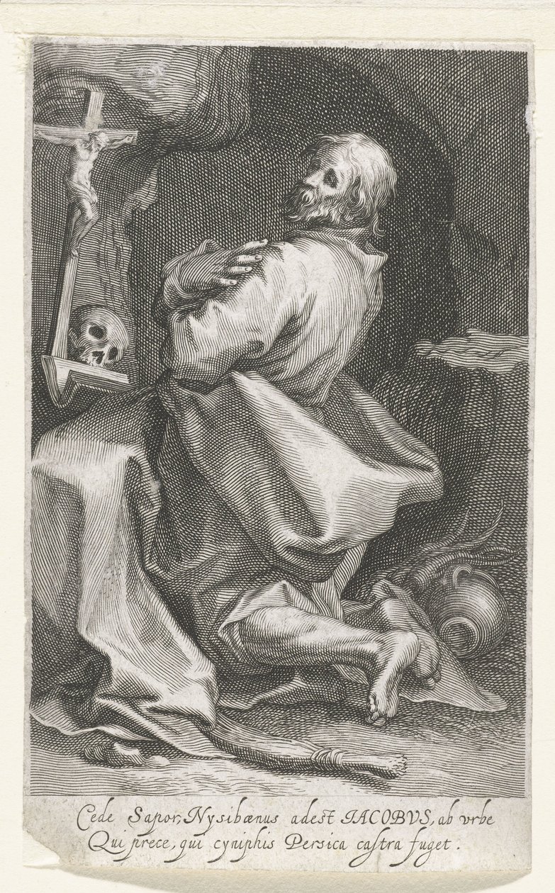 Heilige Jacobus van Nisibis als kluizenaar Cede sapor Nysibaenus (...] يهرب بيرسيكا من المعسكر (العنوان على الكائن) Kluizenaars (عنوان المسلسل) في المرآة المقدسة (...) تعطي أجنحة للآباء (عنوان السلسلة) بواسطة Boëtius Adamsz. قيمة الترباس