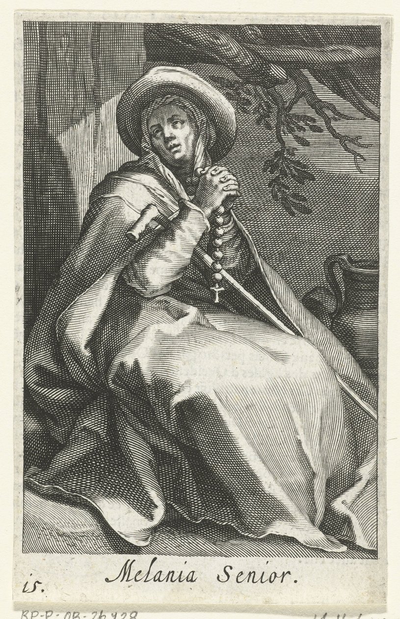 القديسة ميلانيا الأكبر كناسك ميلانيا سينيور (العنوان على الكائن) الناسك (عنوان المسلسل) Sacra Eremus Ascetriarum (عنوان المسلسل) بواسطة Boëtius Adamsz. قيمة الترباس