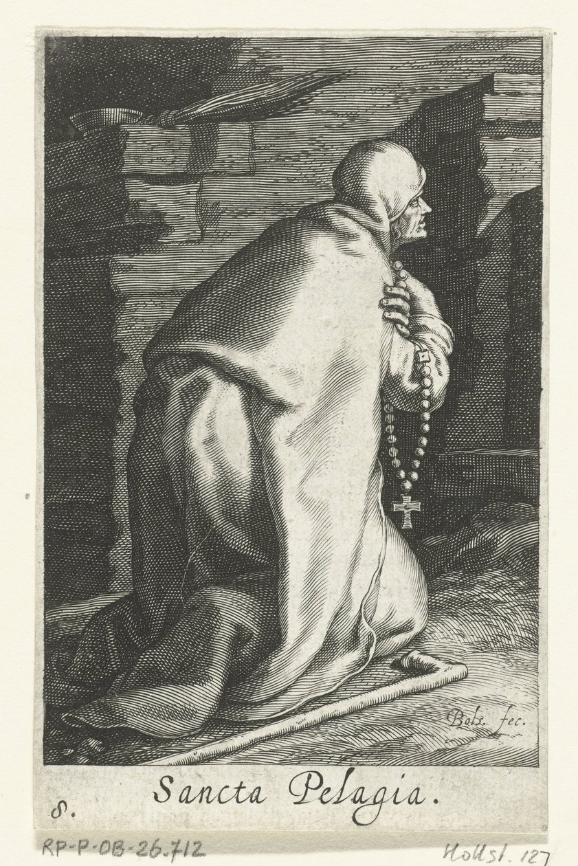 القديس بيلاجيا من أنطاكية كناسك Sancta Pelagia (العنوان على الكائن) الناسك (عنوان المسلسل) Sacra Eremus Ascetriarum (عنوان المسلسل) بواسطة Boëtius Adamsz. قيمة الترباس