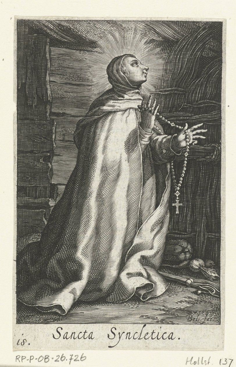 القديس سينكلتيكا الإسكندري كنسك Sancta Syncletica (العنوان على الكائن) الناسك (عنوان المسلسل) Sacra Eremus Ascetriarum (عنوان المسلسل) بواسطة Boëtius Adamsz. قيمة الترباس
