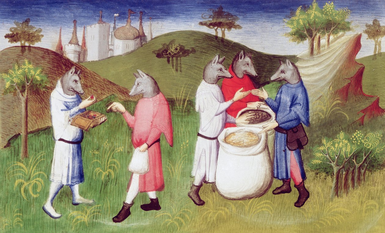السيدة 2810 f.76v ، شعوب الذئب في جزر أندامان في المحيط الهندي ، من "Le Livre des Merveilles" ، c.1410-12 (درجة حرارة على الرق) بواسطة ماجستير Boucicaut