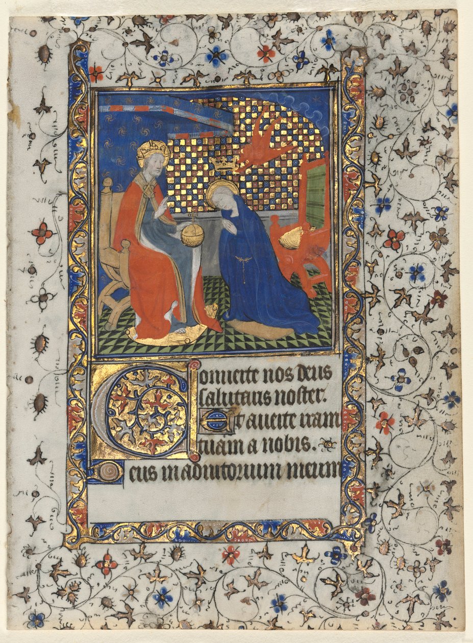 Bifolio من كتاب ساعات: تتويج العذراء ، ج. 1415. بواسطة ماجستير Boucicaut