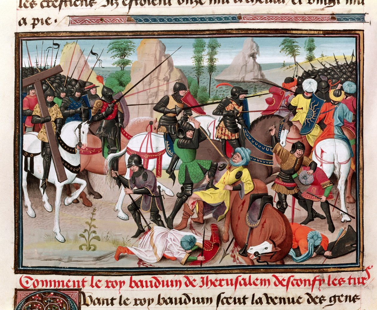 السيدة 5089-90 المعركة بين الملك بالدوين الأول (c.1058-1118) والأتراك ، من Chroniques des empereurs بقلم ديفيد أوبيرت ، 1462 بواسطة مدرسة برابانت