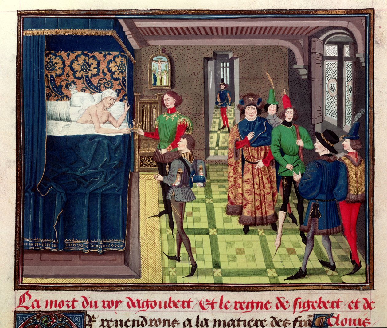 السيدة 5089-90 وفاة الملك داغوبيرت الأول (c.603-639) من Chroniques des Empereurs بقلم ديفيد أوبيرت ، 1462 بواسطة مدرسة برابانت