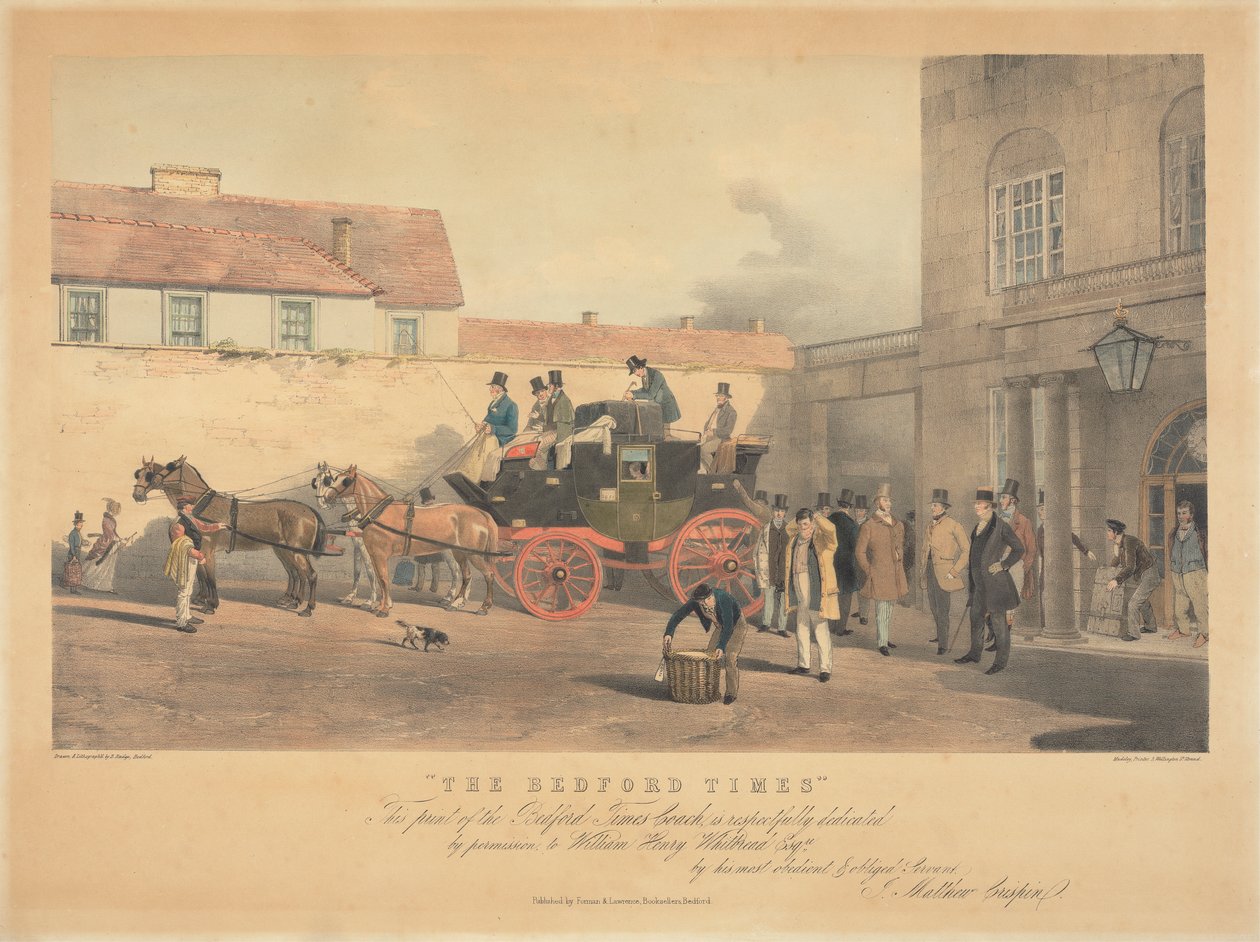 "The Bedford Times" / هذه الطبعة من Bedford Times Coach ، تم إهدائها باحترام / بإذن ، إلى William Henry Whitbread Esq