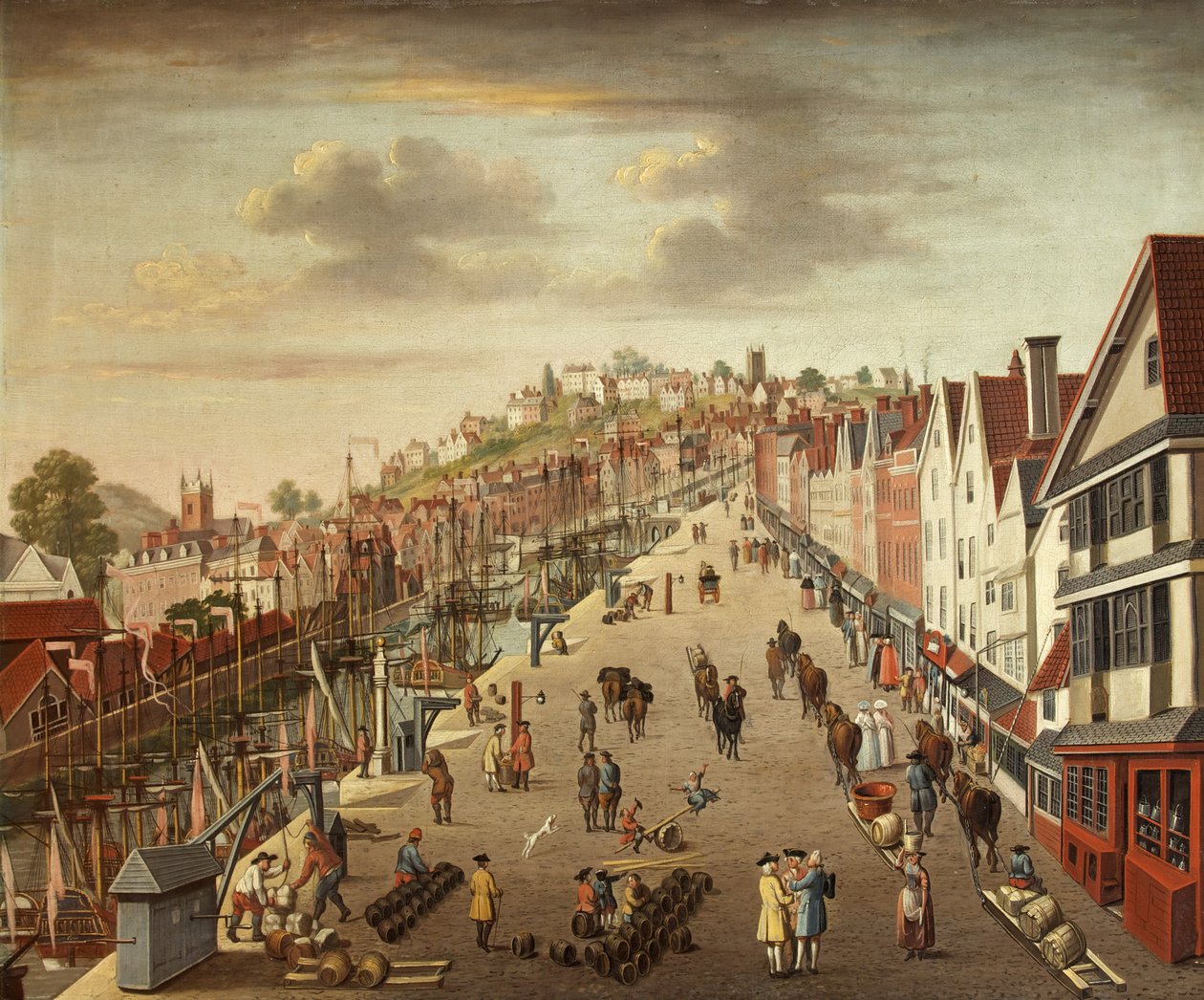 Broad Quay، Bristol، c.1760 (زيت على قماش) بواسطة المدرسة البريطانية