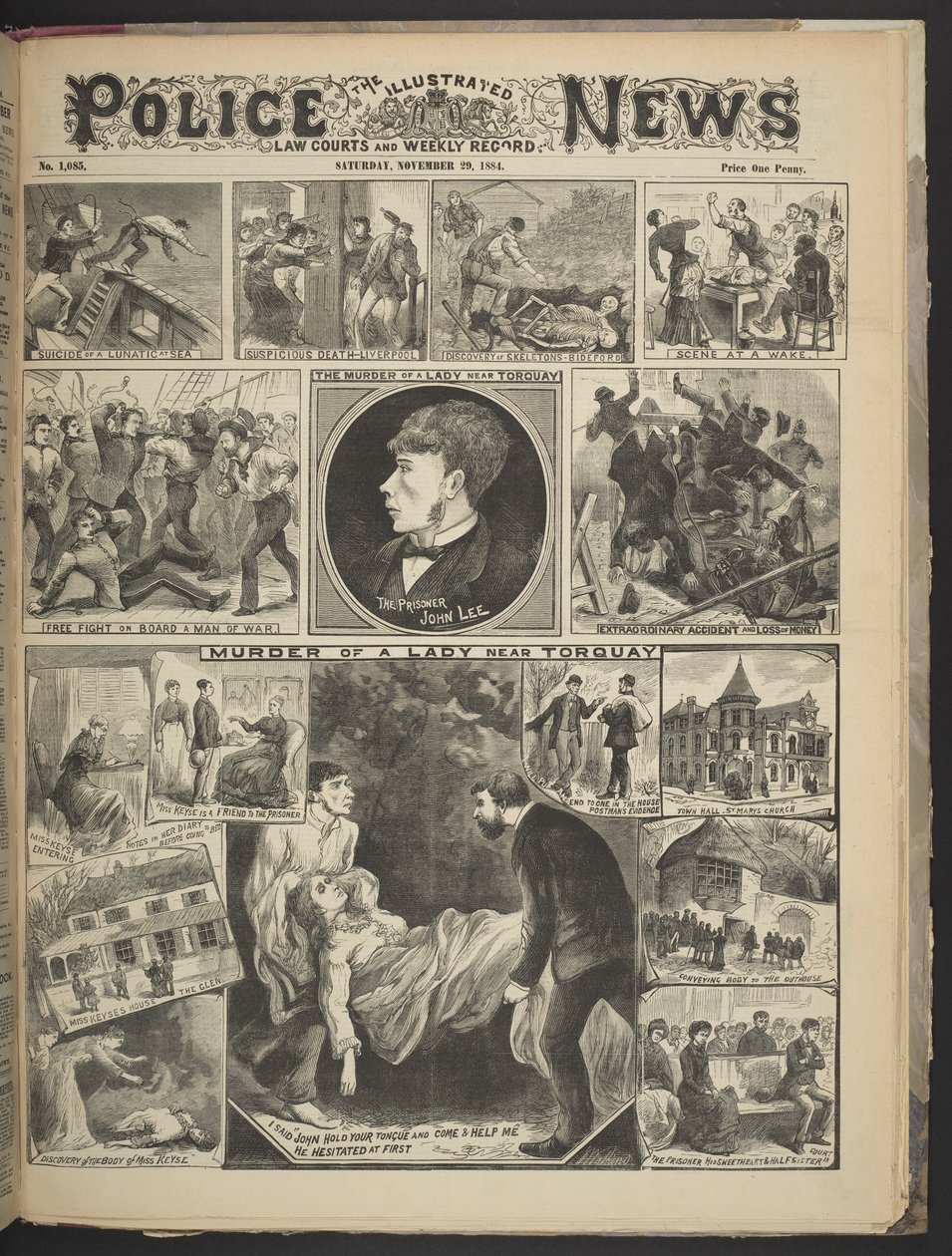 الغلاف الأمامي لـ Illustrated Police News ، ٢٩ نوفمبر ١٨٨٤ (litho) بواسطة المدرسة البريطانية