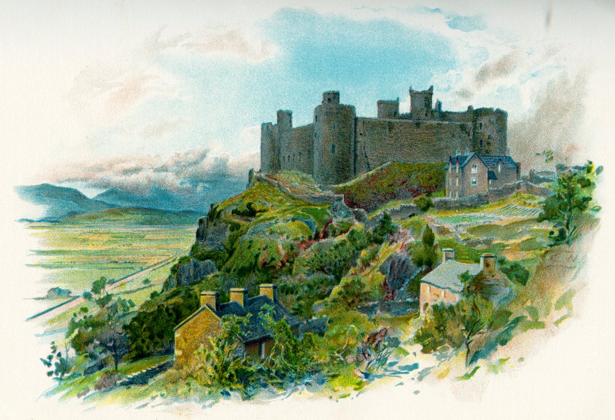 قلعة Harlech في Gwynedd ، شمال ويلز بواسطة المدرسة البريطانية