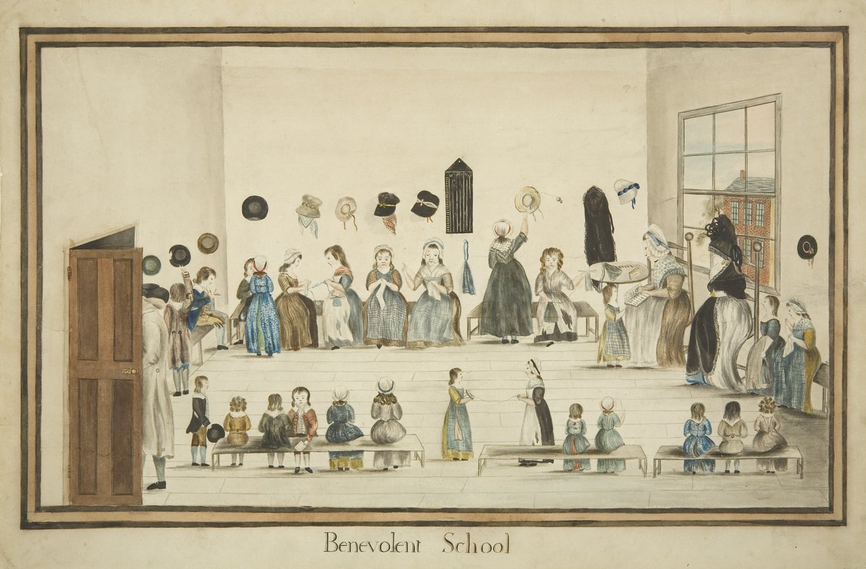 المدرسة الخيرية ، حوالي عام 1795 (ألوان مائية وحبر على ورق) بواسطة المدرسة البريطانية