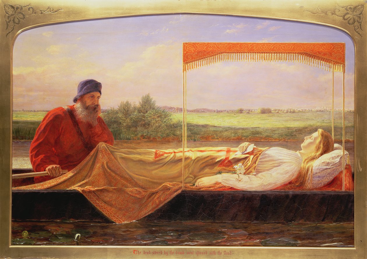 Elaine - `` The Dead Steer&39;d by the dumb Went Upward with the Flood &39;، from&39; Malory&39;s Morte d&39;Arthur، c.1880 بواسطة البريطاني ريفير
