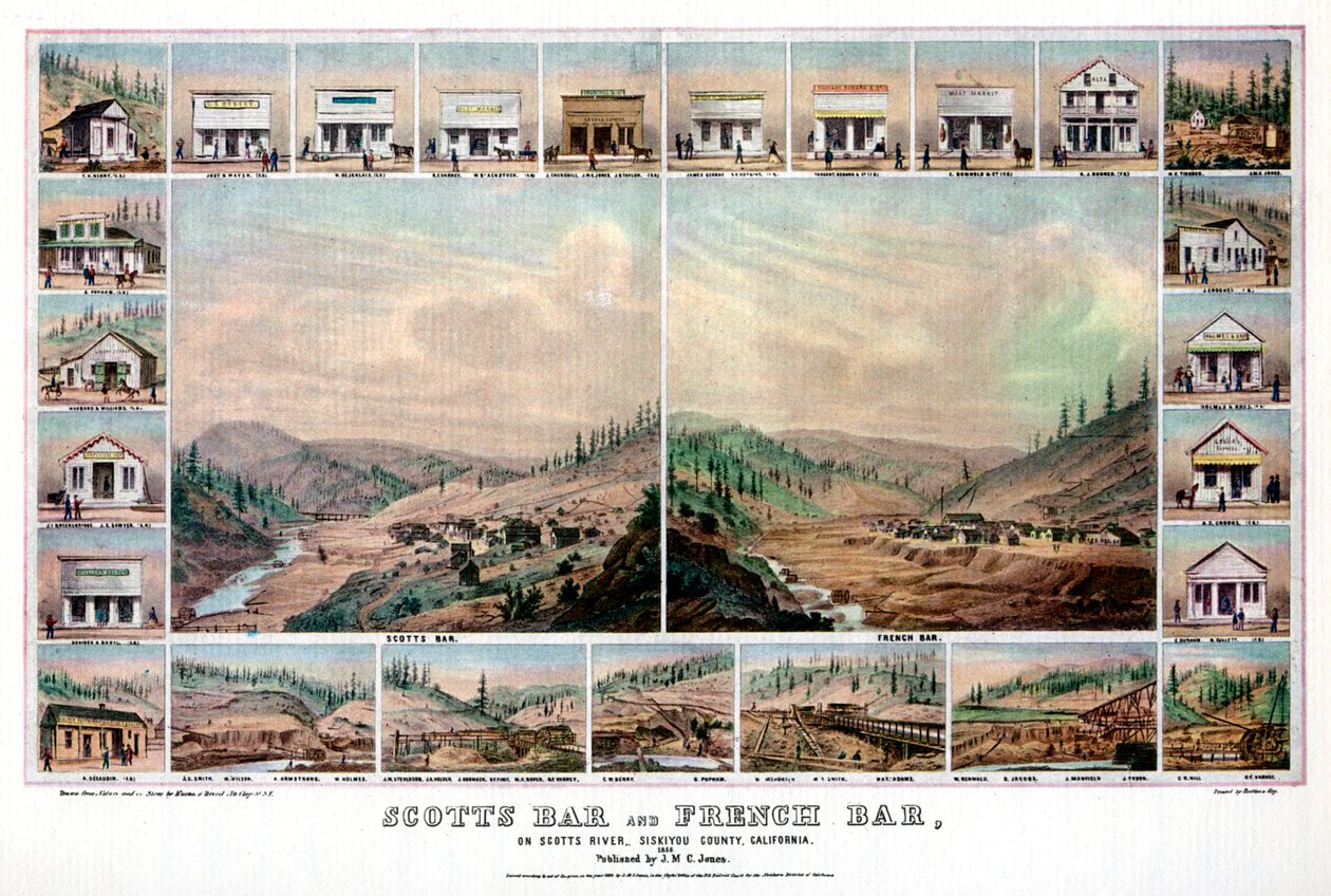 سكوتس بار والبار الفرنسي ، على نهر سكوتس ، مقاطعة سيسكيو ، كاليفورنيا ، 1856 1937. بواسطة بريتون وري