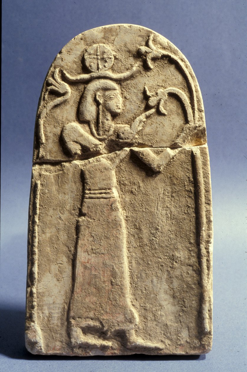 Stele يصور إله يعبد شجرة الحياة ، الفترة الكنعانية (1500-1200 قبل الميلاد) (الحجر الجيري) بواسطة العصر البرونزي