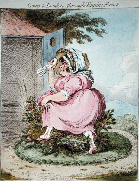 الذهاب إلى لندن عبر غابة إيبينج ، نقش بواسطة جيمس جيلراي (1757-1815) نشرته هانا همفري عام 1802 (نقش ملون يدويًا) بواسطة براونلو (بعد) الشمال