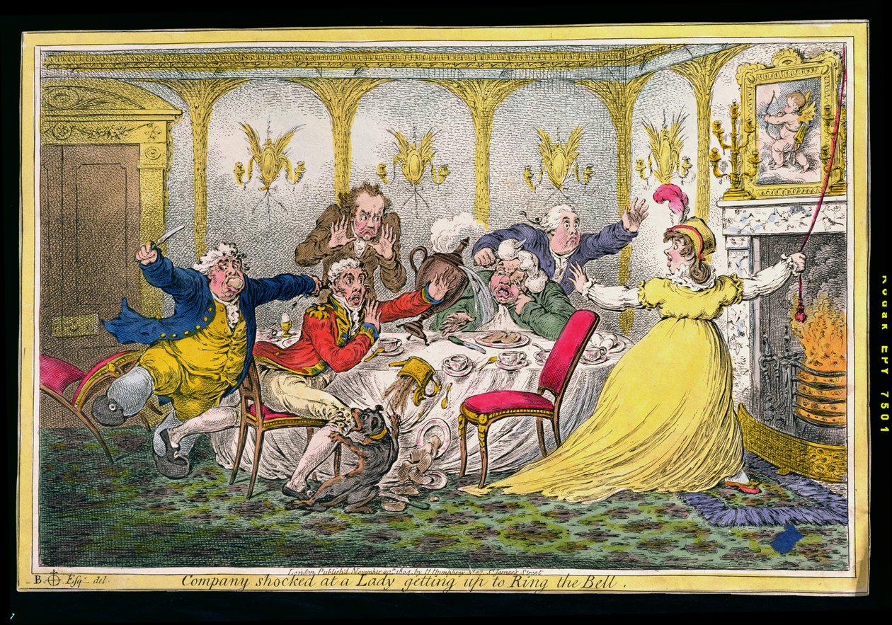 صدمت الشركة على سيدة تستيقظ على Ring the Bell ، محفورة بواسطة James Gillray (1756-1815) نشرتها Hannah Humphrey في 1804 (النقش اليدوي) بواسطة براونلو الشمالية