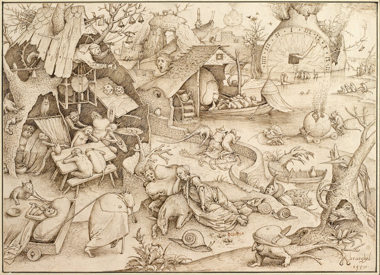 Acedia Sloth من سلسلة Seven Deadly Sins ، 1557 بواسطة بروجل