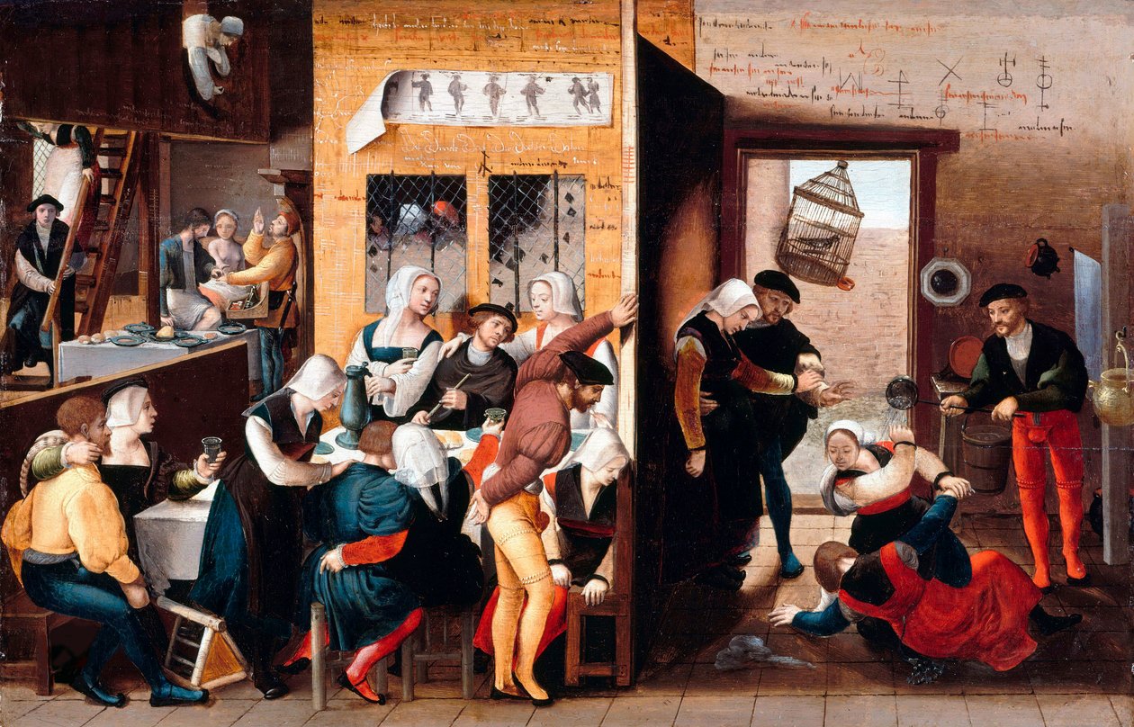 "" مشهد داخل بيت دعارة "(مشهد بيت دعارة) لوحة رسمها الرسام الأحادي في برونزويك (1500-c. 1542 أو 1550) 1537 - زيت على خشب قاتم 29x45 سم Staatliche Museen ، برلين بواسطة أحادية برونزويك