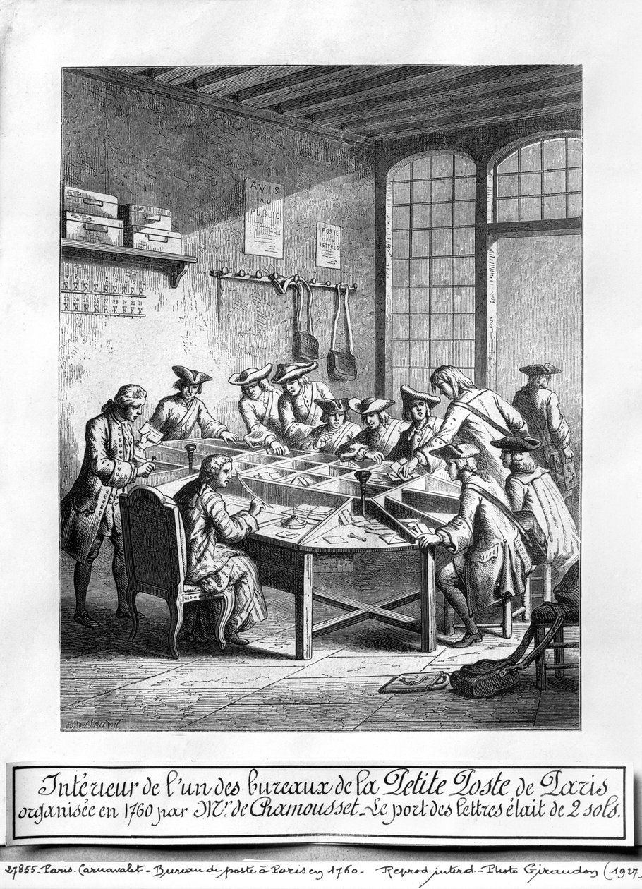 داخل مكتب البريد الصغير في باريس عام 1760 بواسطة حرق سميتون