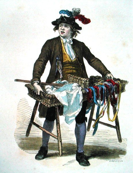 بائع أشرطة في عام 1774 (نقش ملون) بواسطة حرق (fl. 1840 60) سميتون