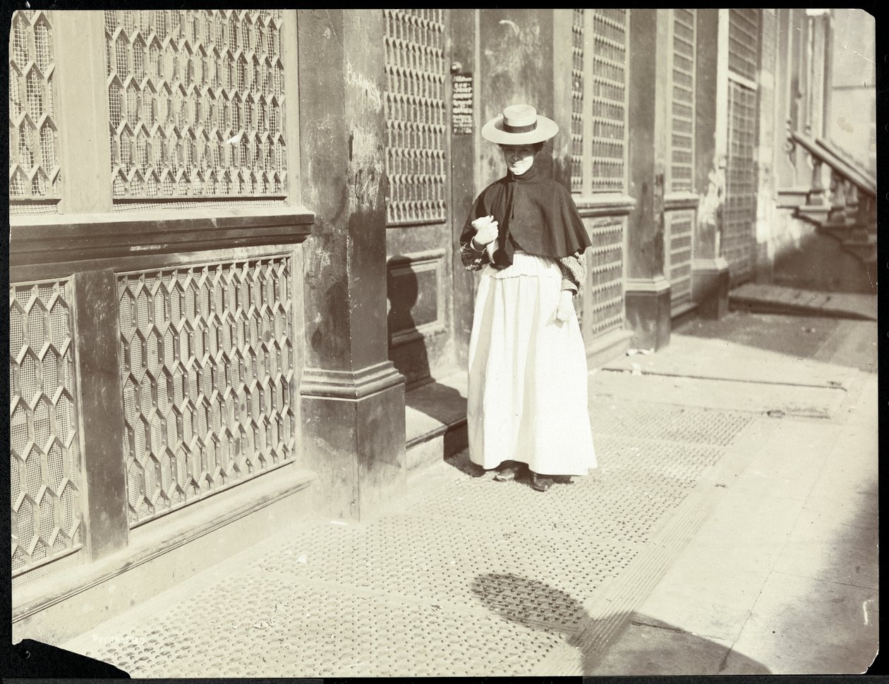 امرأة تسير على رصيف ، نيويورك ، 1896-1898 (طباعة الجيلاتين الفضي) بواسطة شركة بايرون