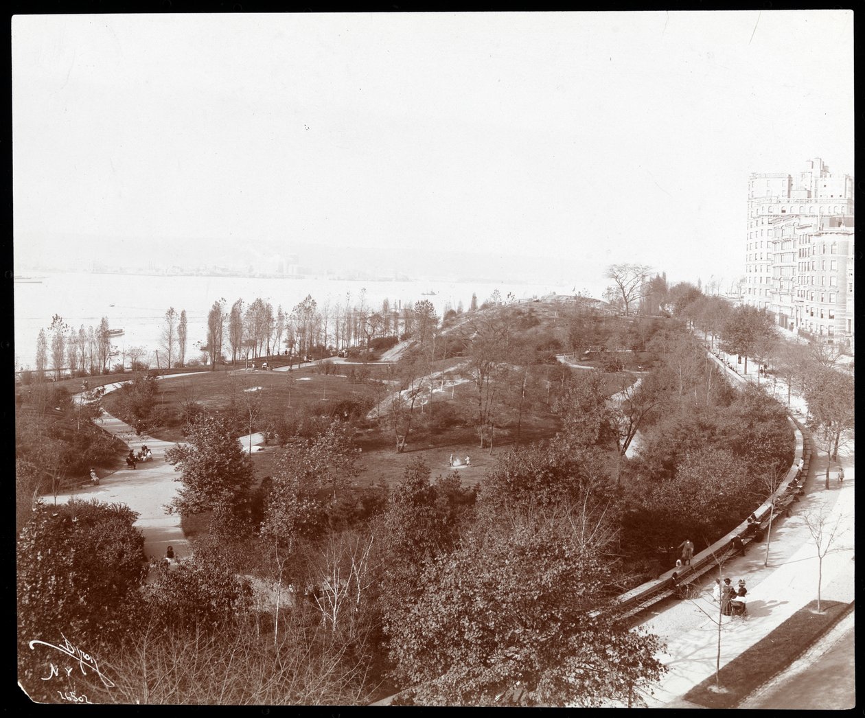 منظر جوي لمتنزه ريفرسايد ، ينظر إلى الشمال الشرقي ، نيويورك ، c.1893 (طباعة الجيلاتين الفضي) بواسطة شركة بايرون