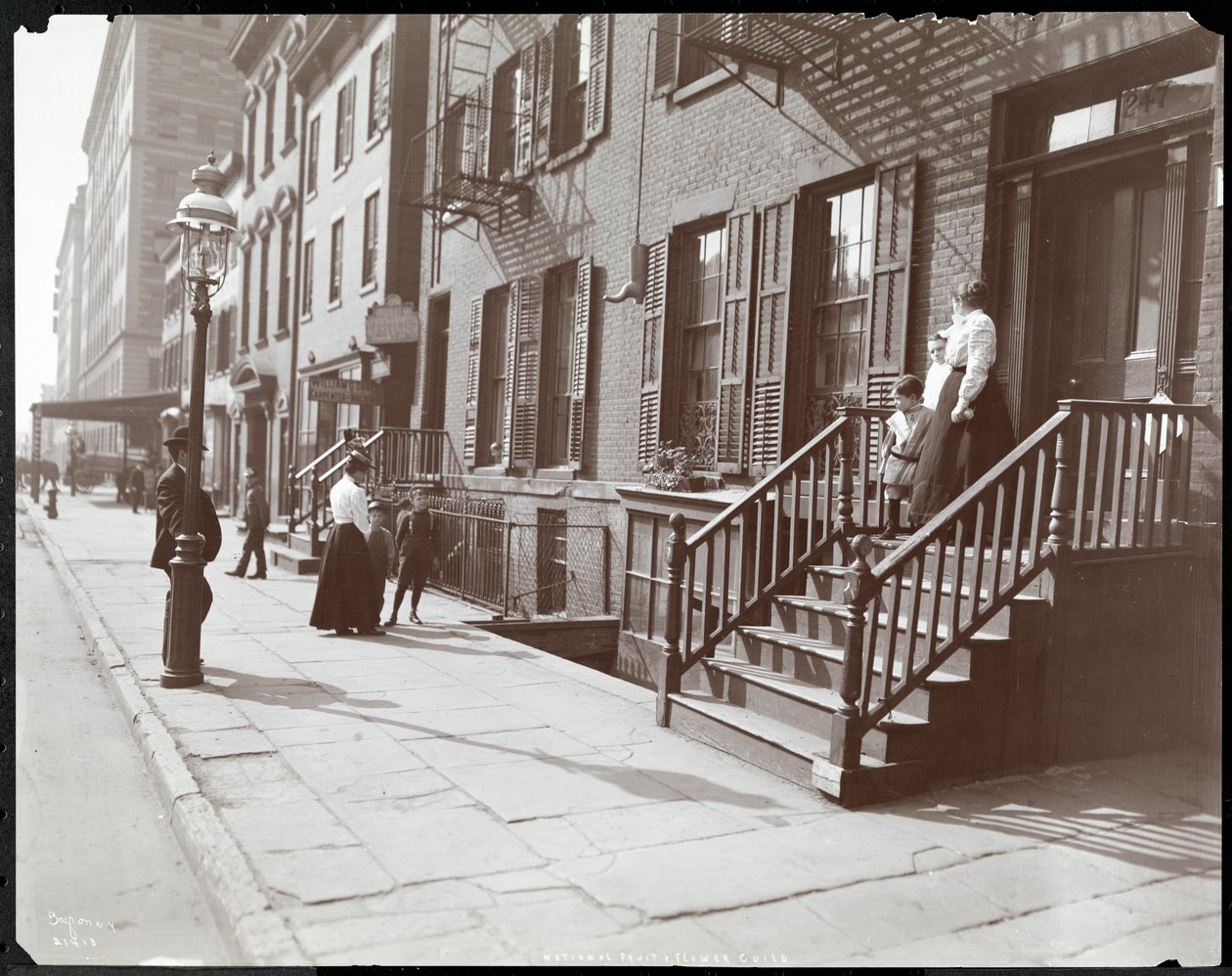النساء والأطفال بالقرب من محيط النقابة الوطنية للفواكه والزهور ، 247 Spring Street ، 1906 (طباعة الجيلاتين الفضي) بواسطة شركة بايرون