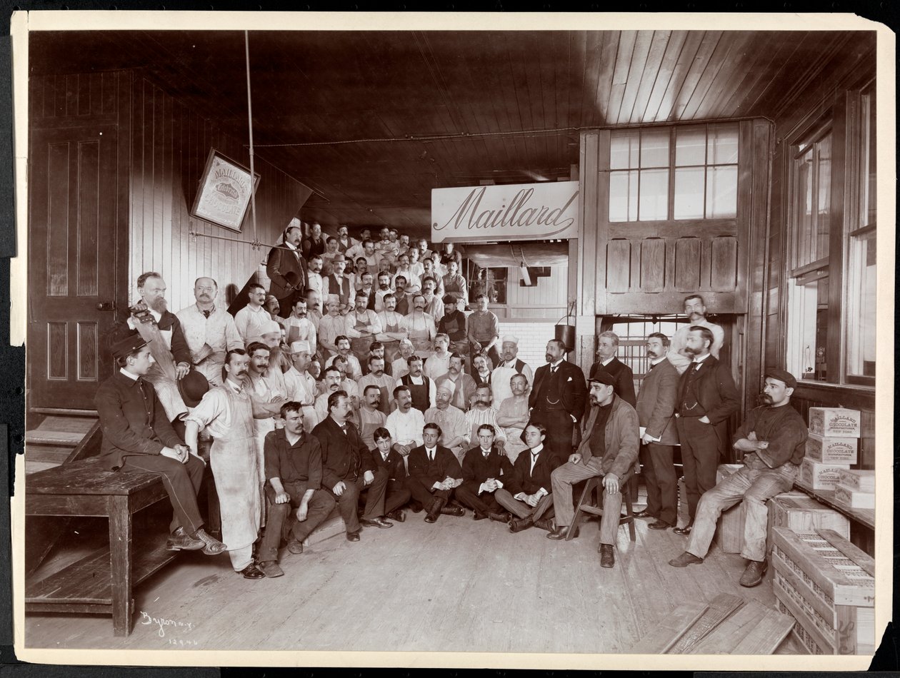 صورة جماعية للموظفين الذكور ، من المفترض مع السيد Maillard ، في Maillard&39;s Chocolate Manufacturers ، 116-118 West 25th Street ، New York ، 1902 (طباعة الجيلاتين الفضي) بواسطة شركة بايرون