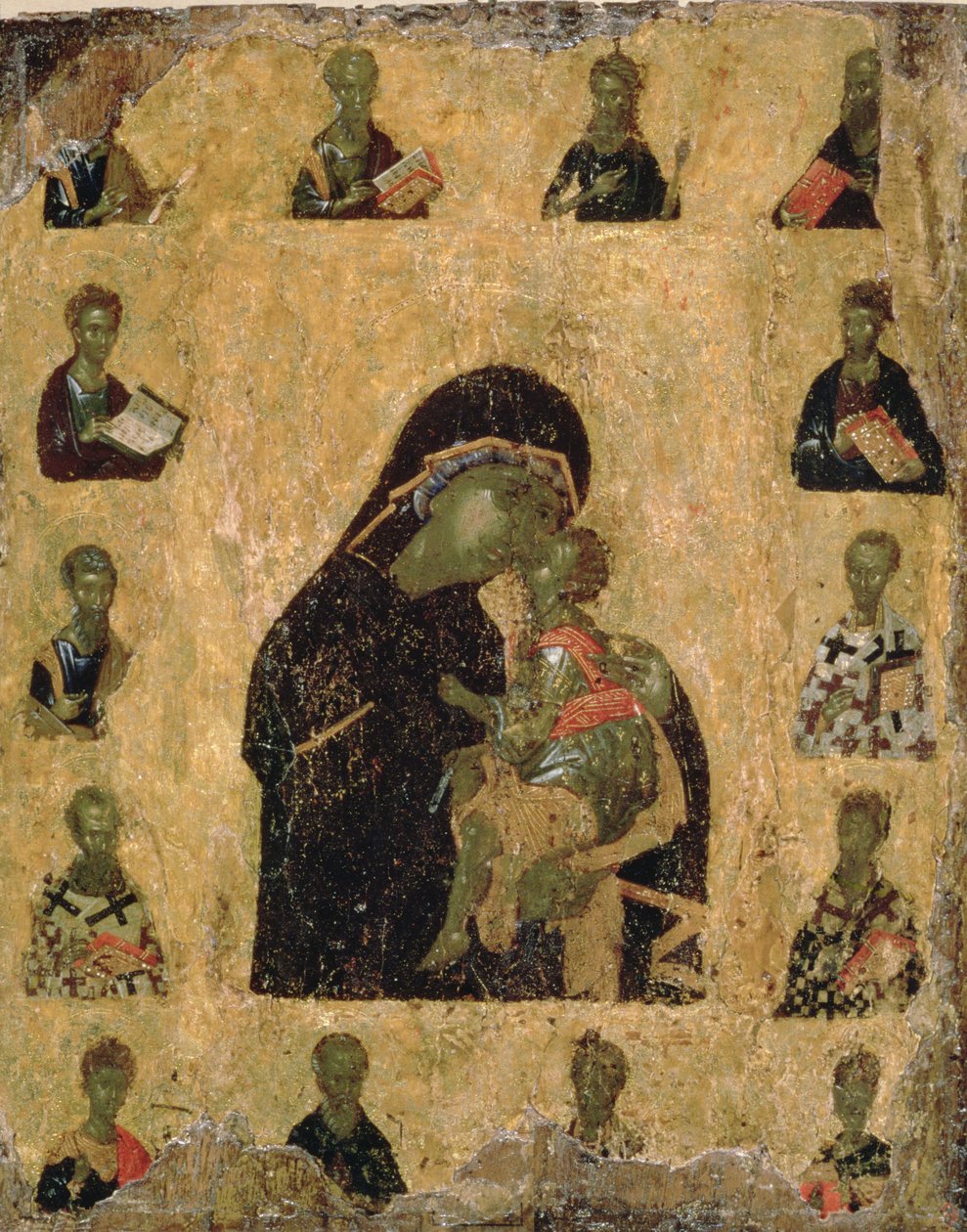 عذراء الرقة مع القديسين ، 1350-1400 (درجة حرارة البيض وجيسو على اللوحة) بواسطة البيزنطية