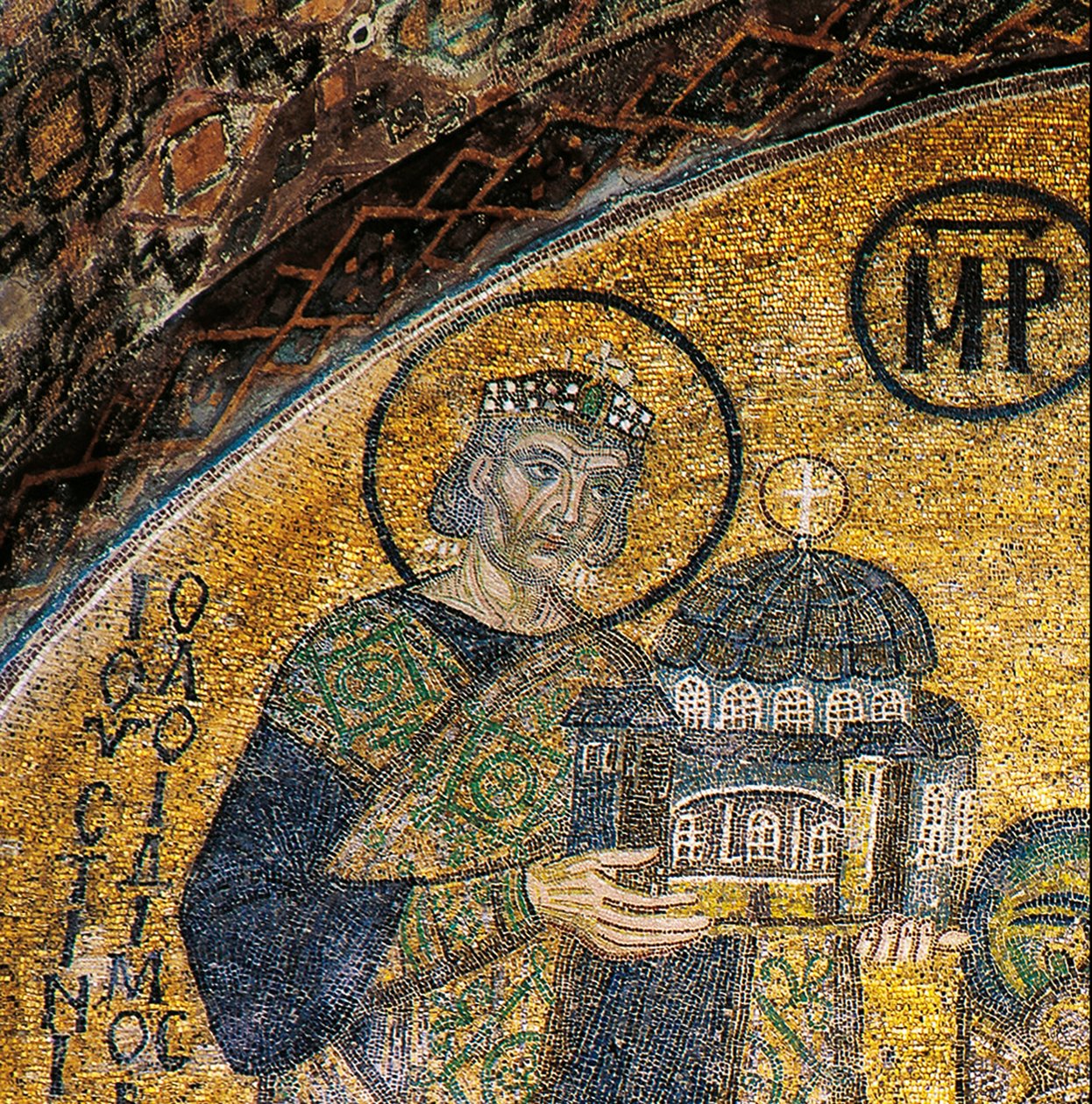 Emperor Justinian presenting Hagia Sophia to the Virgin and Child (mosaic) بواسطة البيزنطية