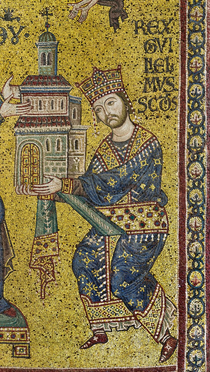 transept: الفسيفساء البيزنطية التي تصور الملك ويليام الثاني يقدم الكاتدرائية لمريم العذراء ، التفاصيل (فسيفساء) بواسطة البيزنطية
