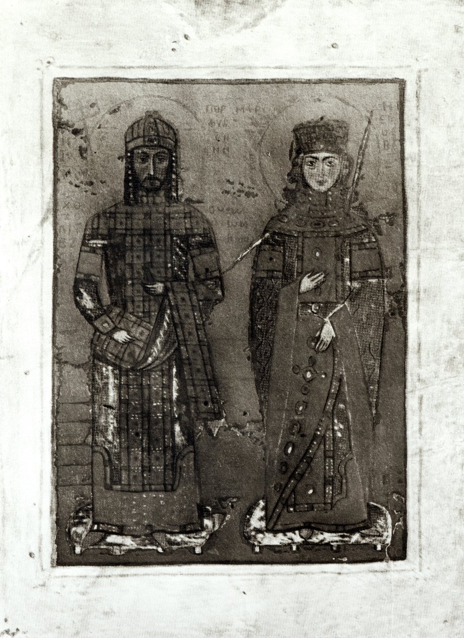 مانويل الأول كومنينوس (c.1122-80) والإمبراطورة ماريا الأنطاكية (dc1182) بواسطة المدرسة البيزنطية