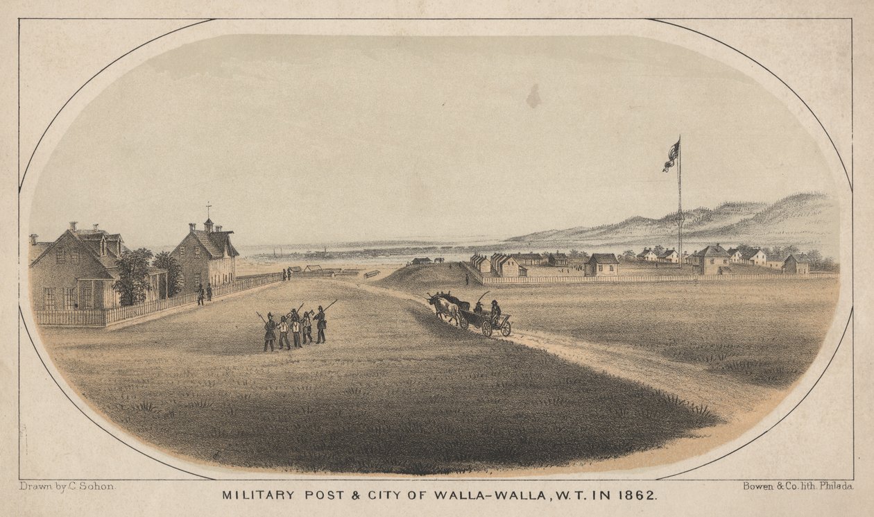 البريد العسكري ومدينة Walla-Walla ، WT في 1862 ، 1863 بواسطة سوهون