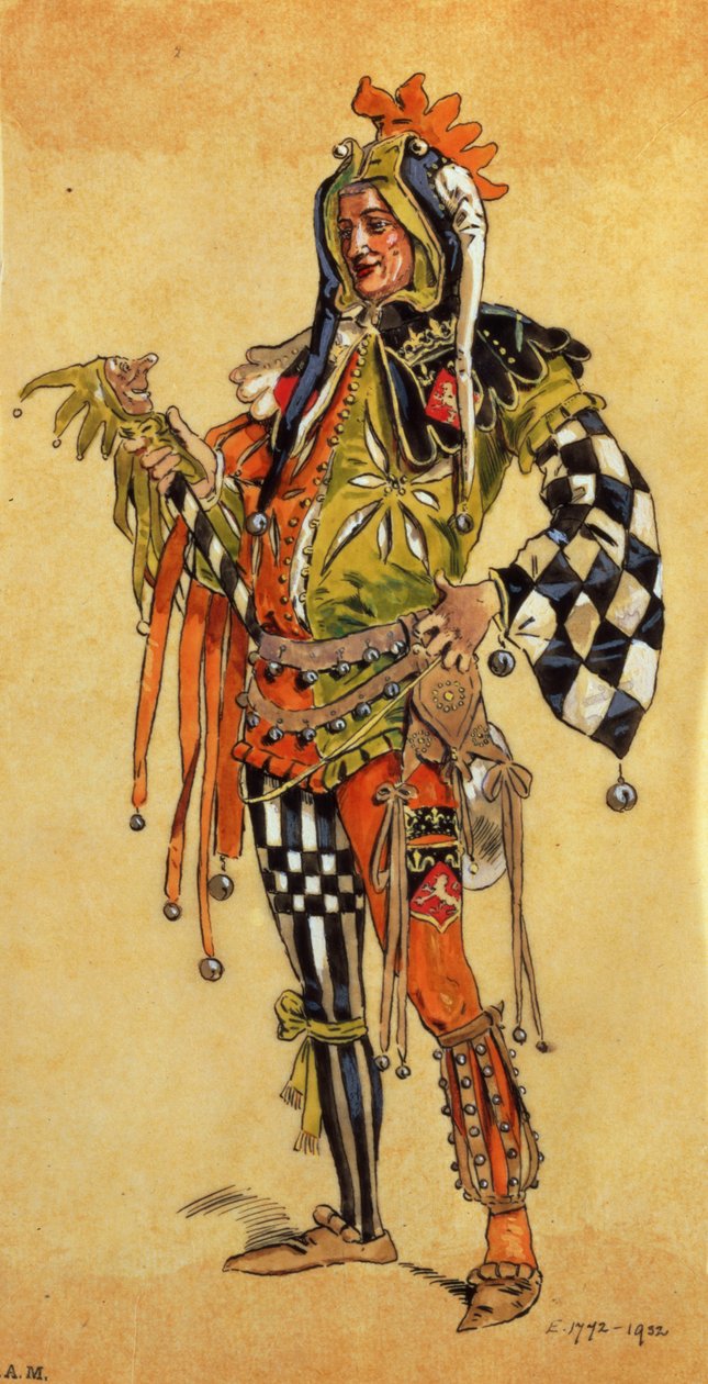 Touchstone the Clown ، تصميم أزياء As You Like It ، من إنتاج R. Courtneidge في مسرح الأمراء ، مانشستر بواسطة سي وليام