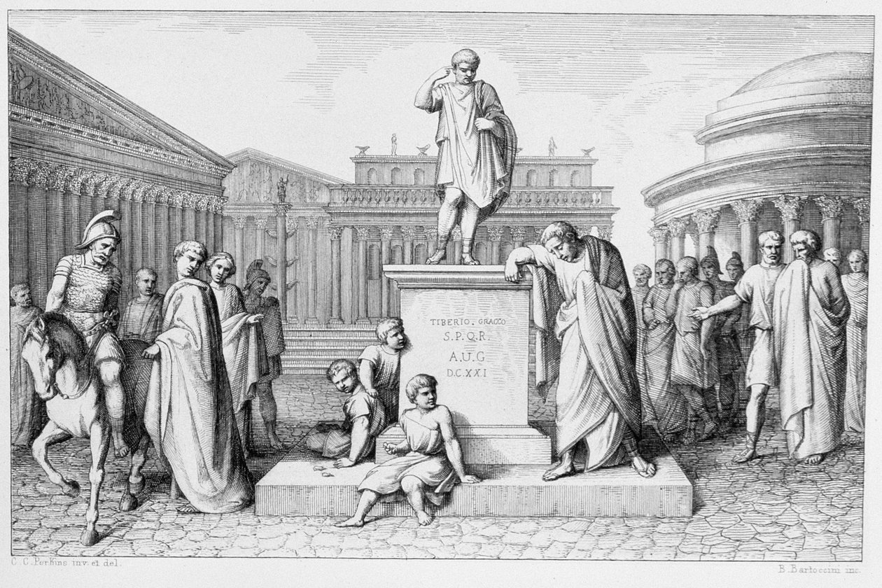Gaius Gracchus يبكي قبل تمثال والده ، منقوش من قبل B.Barloccini ، 1849 بواسطة CC بيركنز
