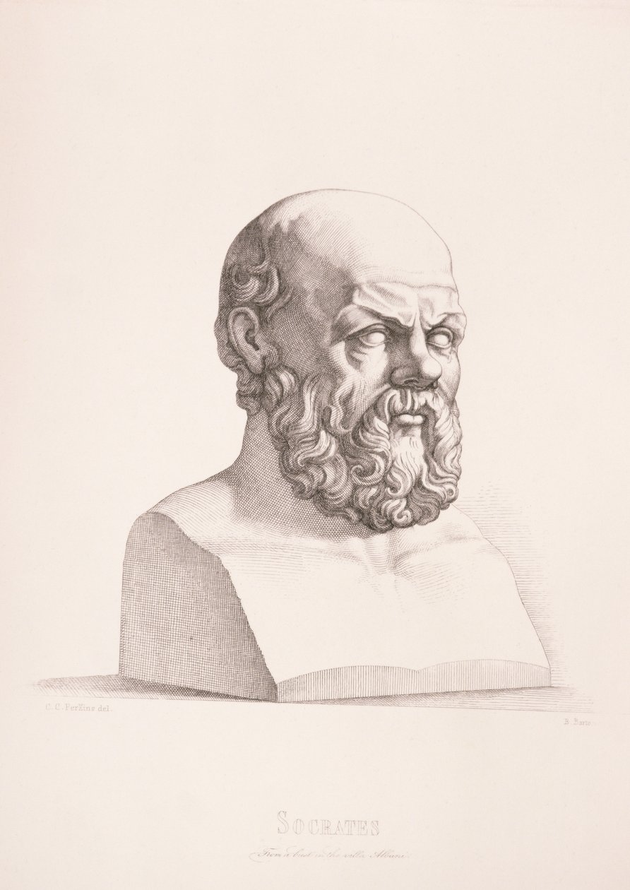 صورة سقراط (c.470-399 قبل الميلاد) نقشها B.Blloccini ، 1849 بواسطة CC بيركنز