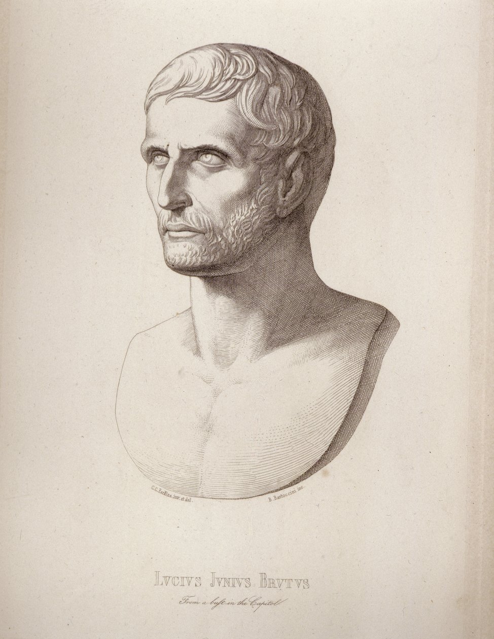 صورة لوسيوس جونيوس بروتوس ، نقشها B.Blloccini ، 1849 بواسطة CC بيركنز