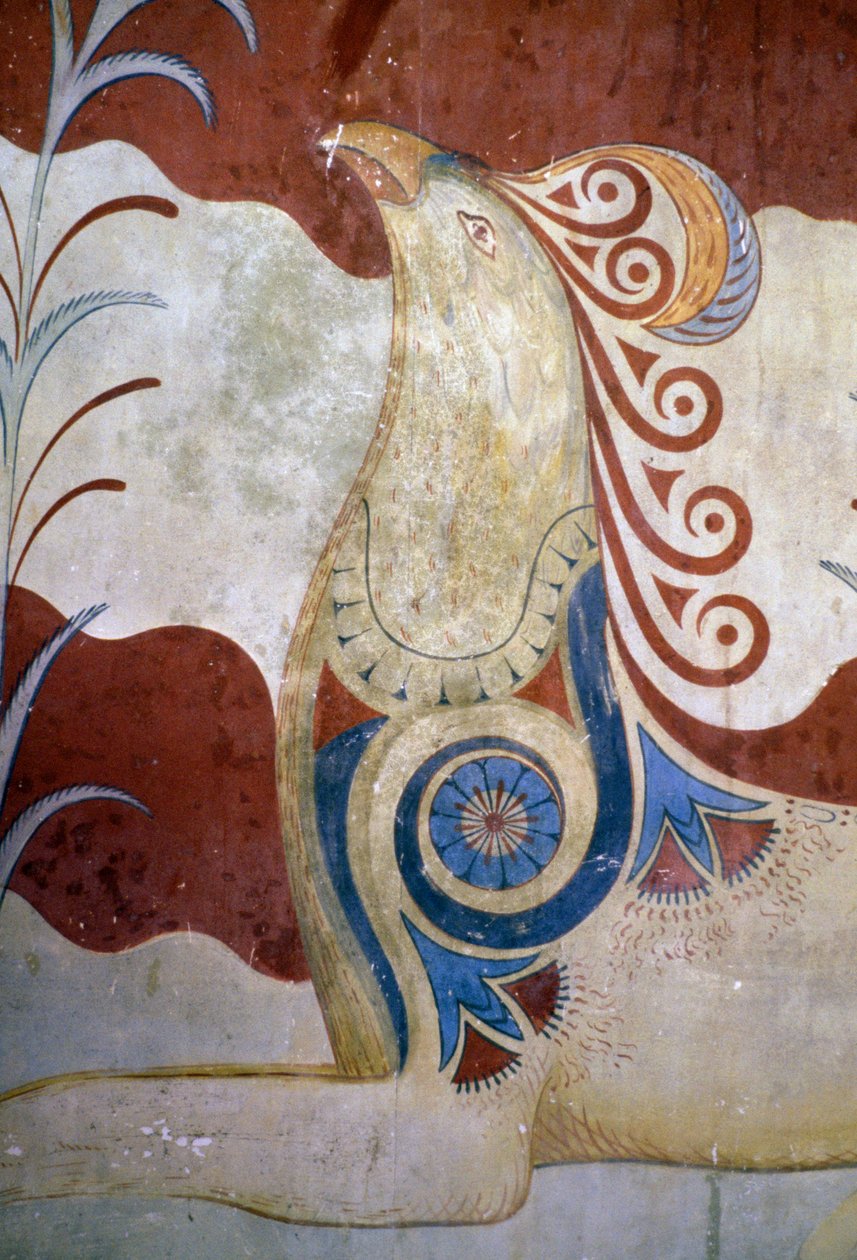 Griffin, fresco in Throne room, Palace of Knossos, Crete, Greece, Minoan civilization بواسطة جي بي وبراون جيه وروبوتام