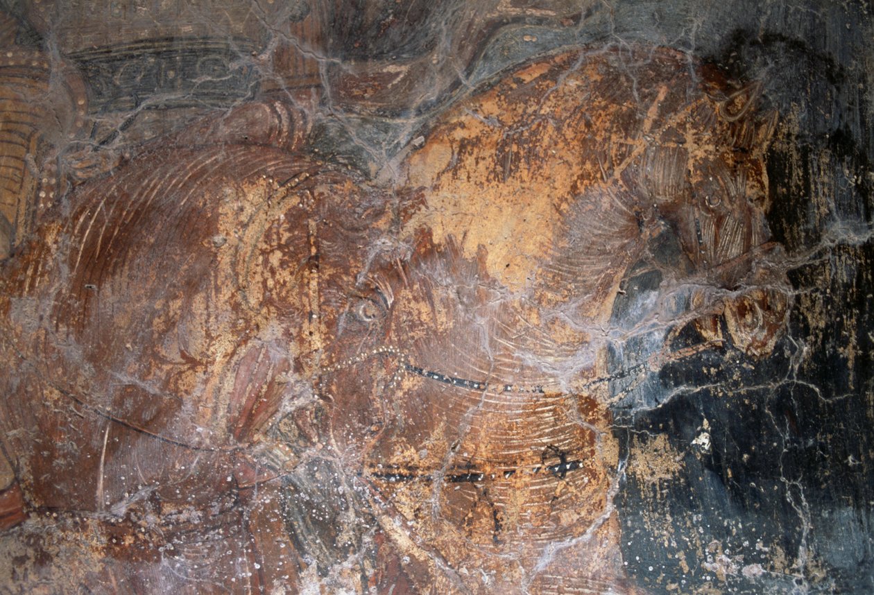 Horse, detail from fresco in Church of Agios Georgios, Komitades, Crete, Greece (photo) بواسطة جي بي وبراون جيه وروبوتام