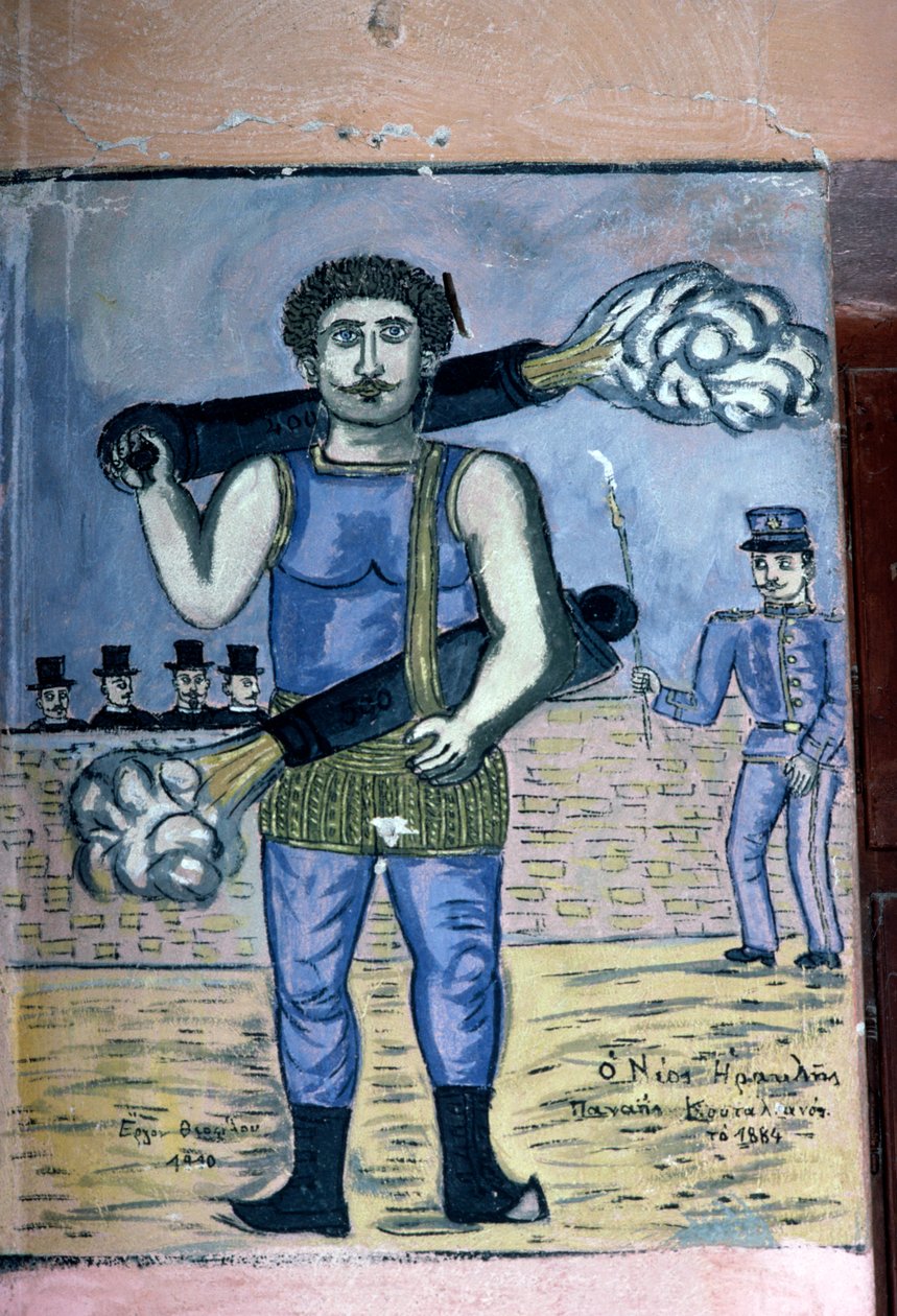 Panais Koutalianos (1847-1916), strongman with guns, painting inspired by the Greek folk culture, by Theophilos Hatzimihail (1870-1934), Greece (photo) بواسطة جي بي وبراون جيه وروبوتام